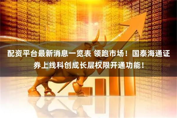 配资平台最新消息一览表 领跑市场！国泰海通证券上线科创成长层权限开通功能！