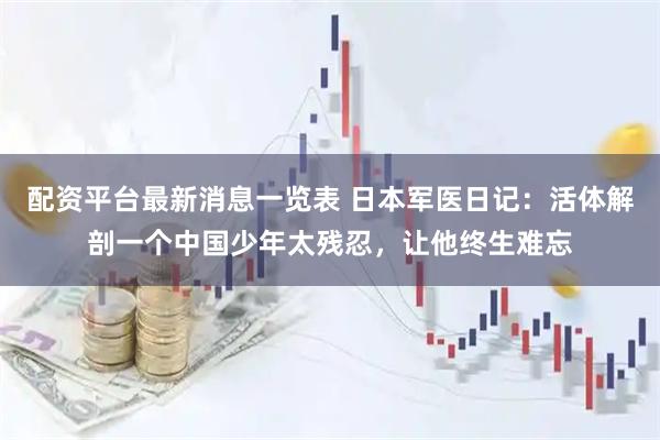 配资平台最新消息一览表 日本军医日记：活体解剖一个中国少年太残忍，让他终生难忘